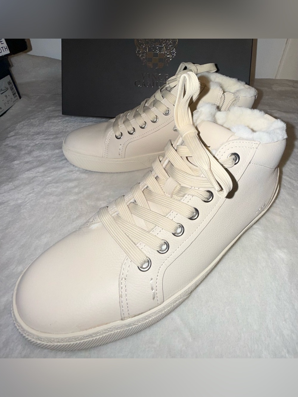 Vince Camuto Cream High-Top Fleece-Lined Sneakers
